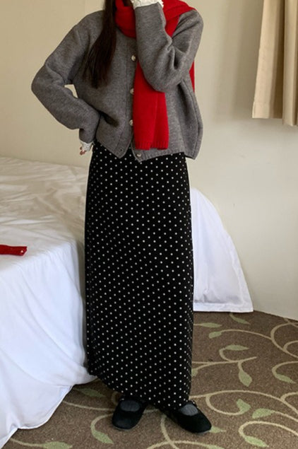 High Waist Polka Dot Back Slit Skirt