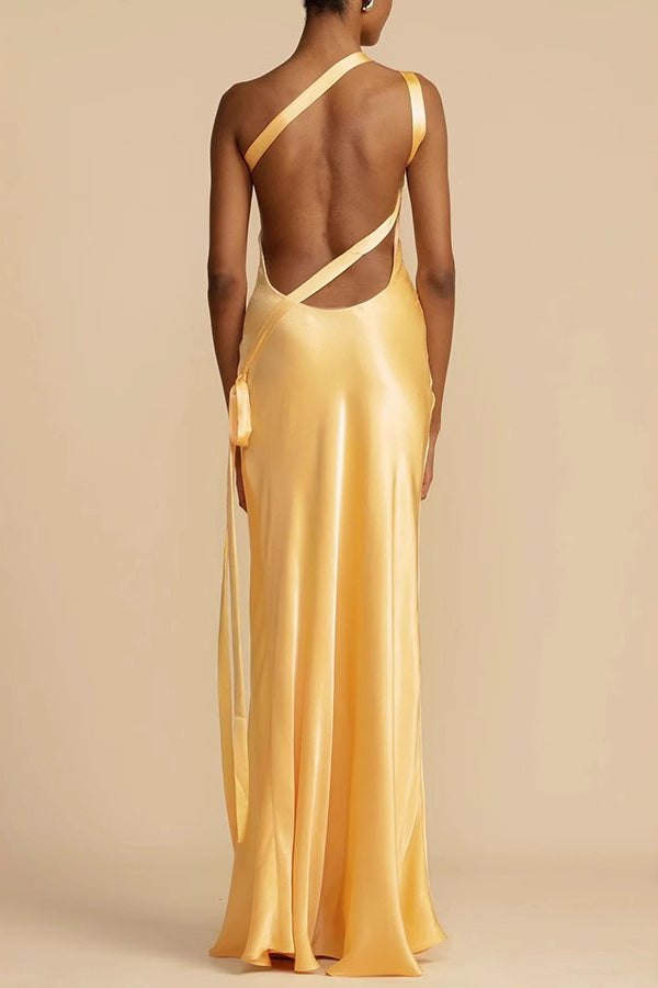 Satin One Shoulder Bias Cut Mermaid Gown - View 3