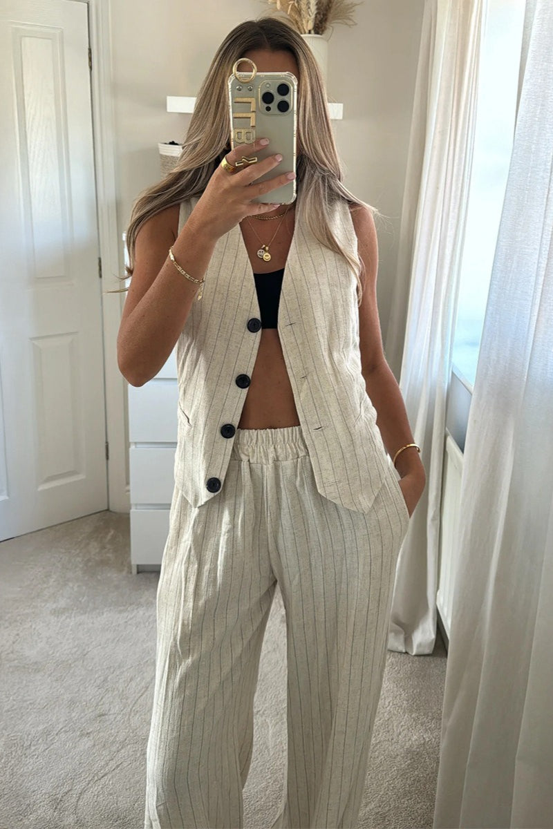 Striped Tailored Vest Straight Pants Set