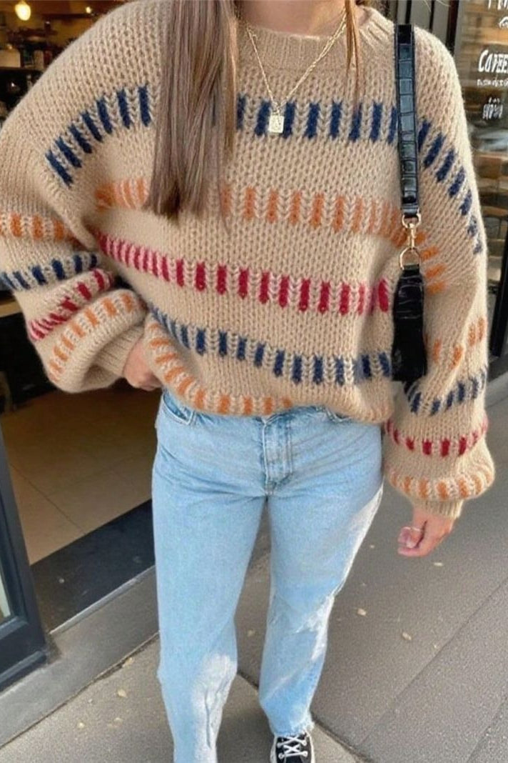Open Knit Multicolor Stripe Sweater