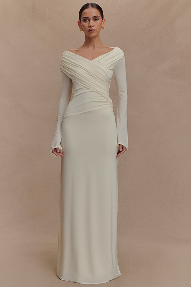 V-Neck Slim Fit Ruched Maxi Dress