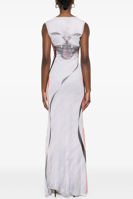 Graphic Print Sleeveless Bodycon Maxi Dress