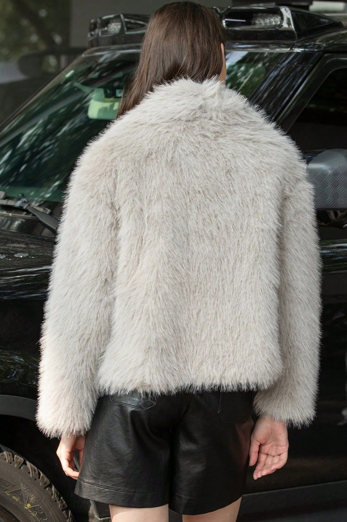 Plush Solid Color Faux Animal Fur Warm Notch Collar Coat