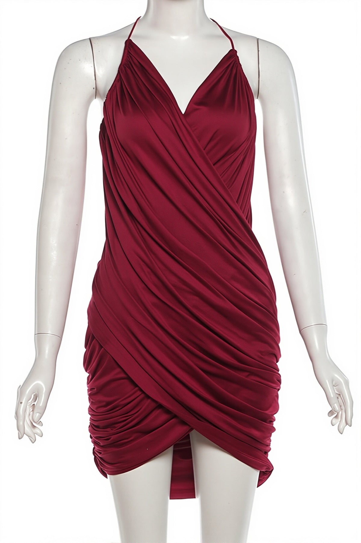 Draped Deep V-Neck Cowl Wrap Mini Dress 5