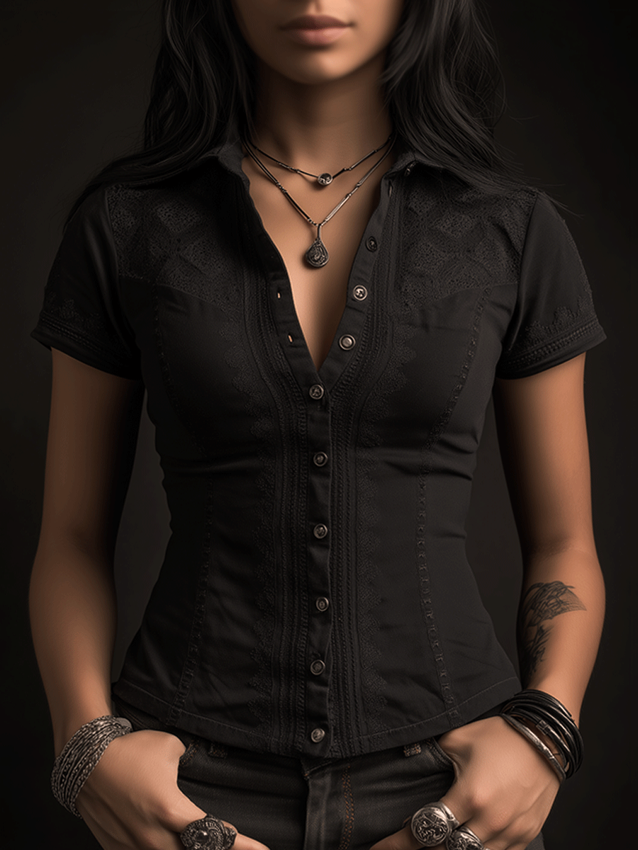 Gothic Black Utility Corset Shirt - Fashionpara