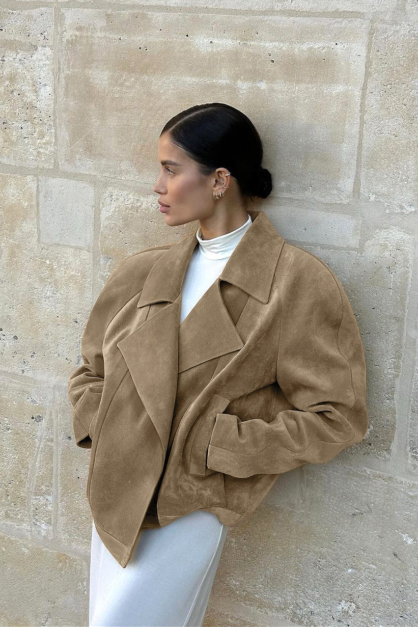 Vintage Suede Notch-Collar Coat for Timeless Style and Comfort