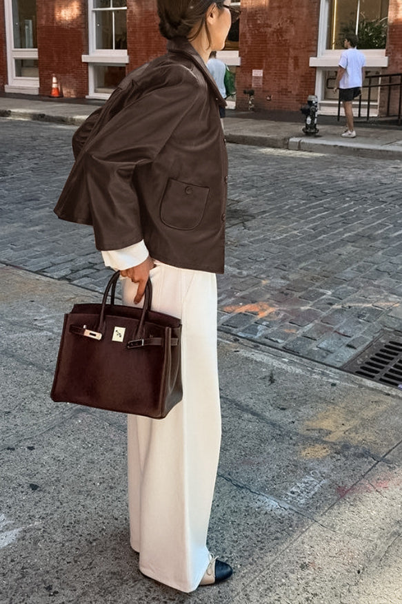 Chic Brown PU Crop Coat for Effortless Everyday Style