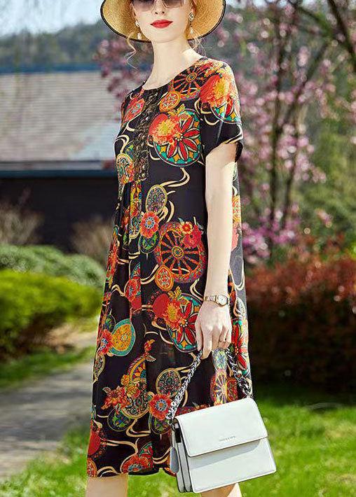 Lace Panel Round Neck Short Sleeve Empire Waist Ornate Midi Dress - View 4