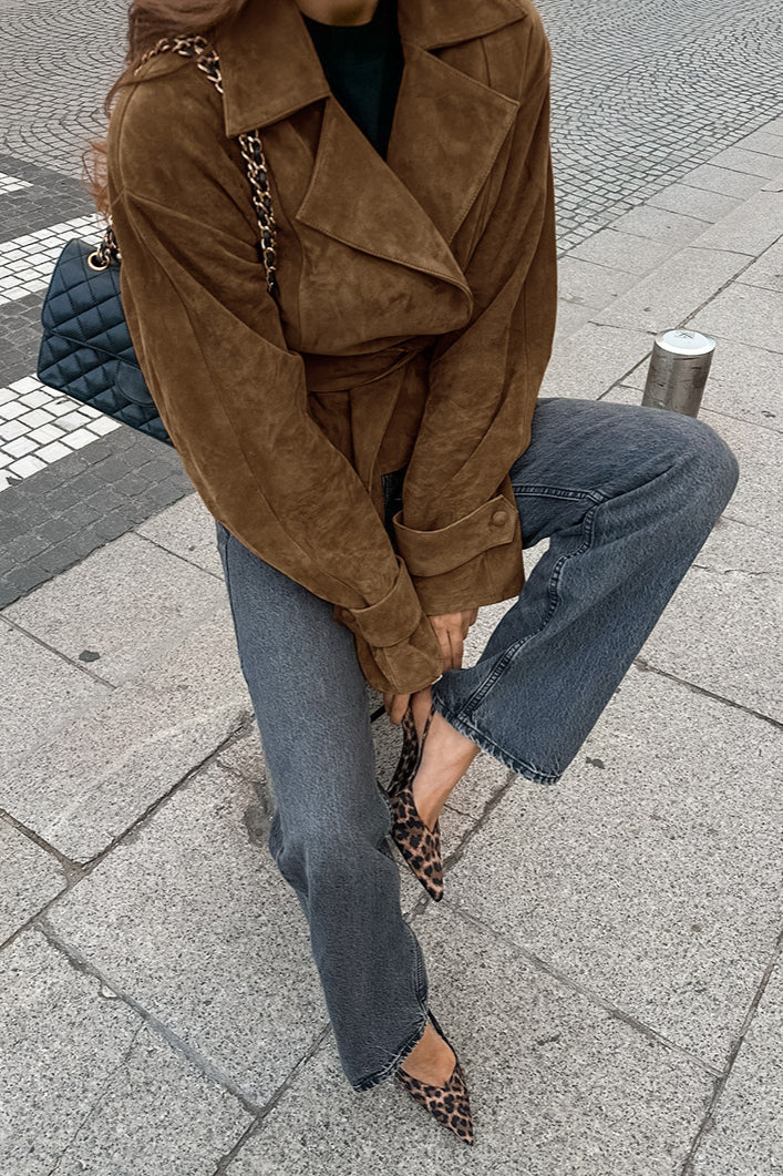 Elegant Belted Suede Trench Coat for Chic Style and Comfort