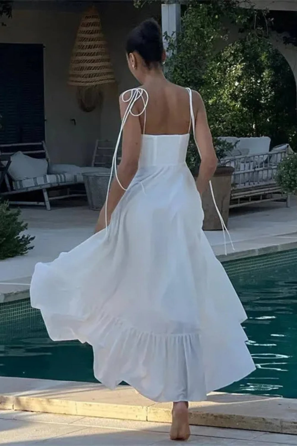 Textured Satin White Corset Maxi Dress