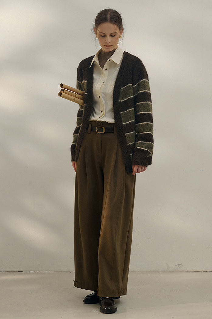 Stylish Oversized Stripe V Neck Knit Cardigan for Comfort