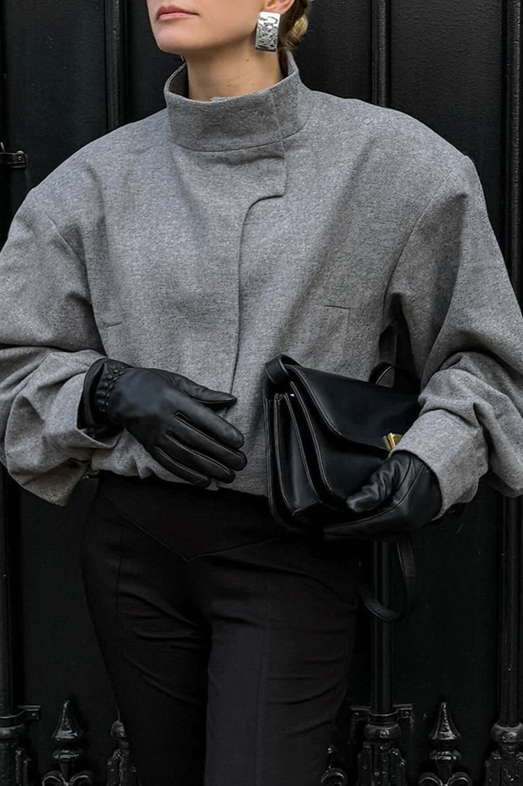 Sophisticated Grey Wool Short Coat for Stylish Elegance