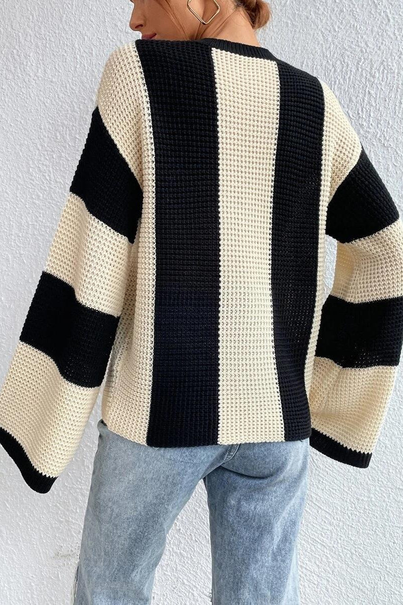 PrincessAce Unique Striped Crewneck Knit Sweater for Style