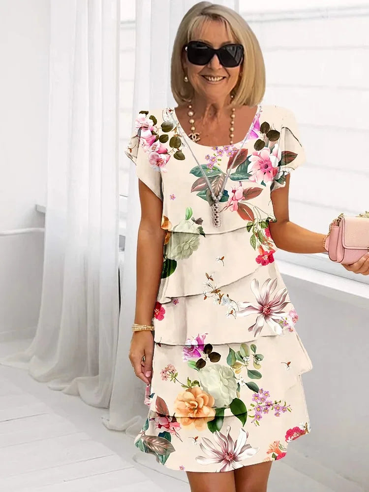 Floral Short Sleeve Tiered Ruffle Midi Dress 2