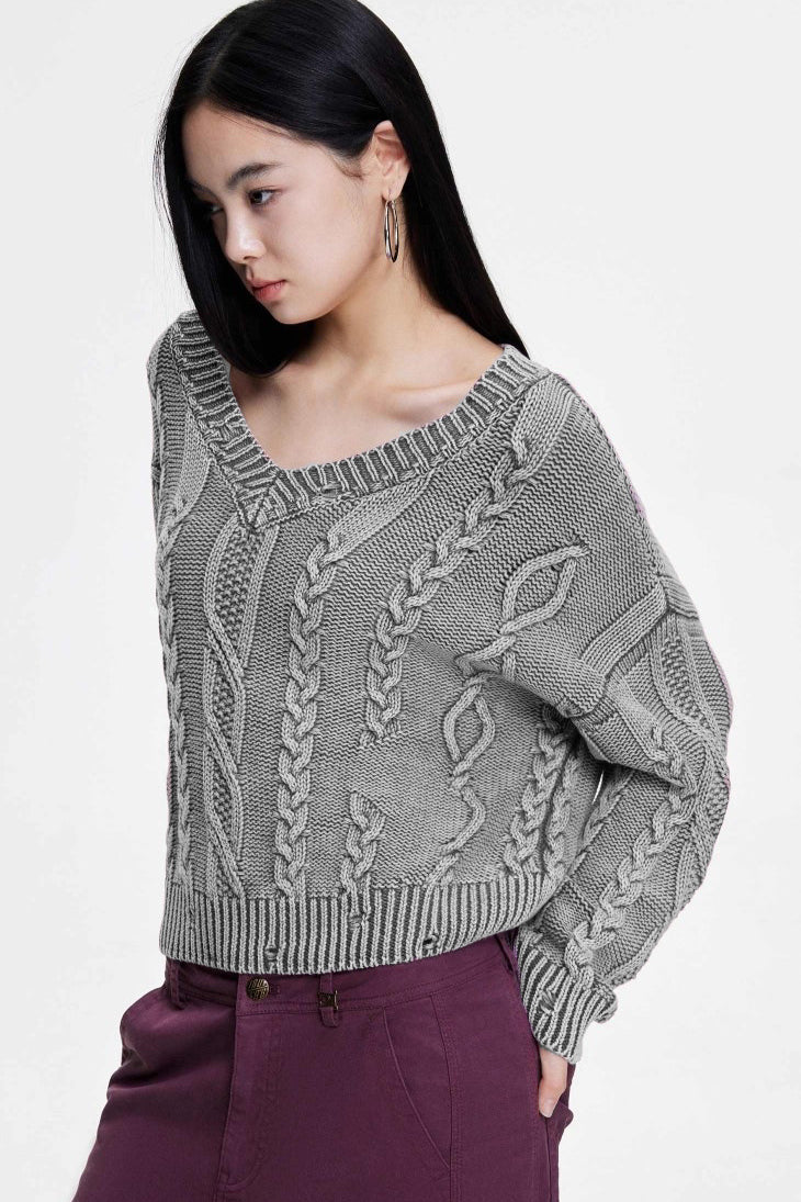 PrincessAce V-Neck Cable Knit Sweater for Effortless Style