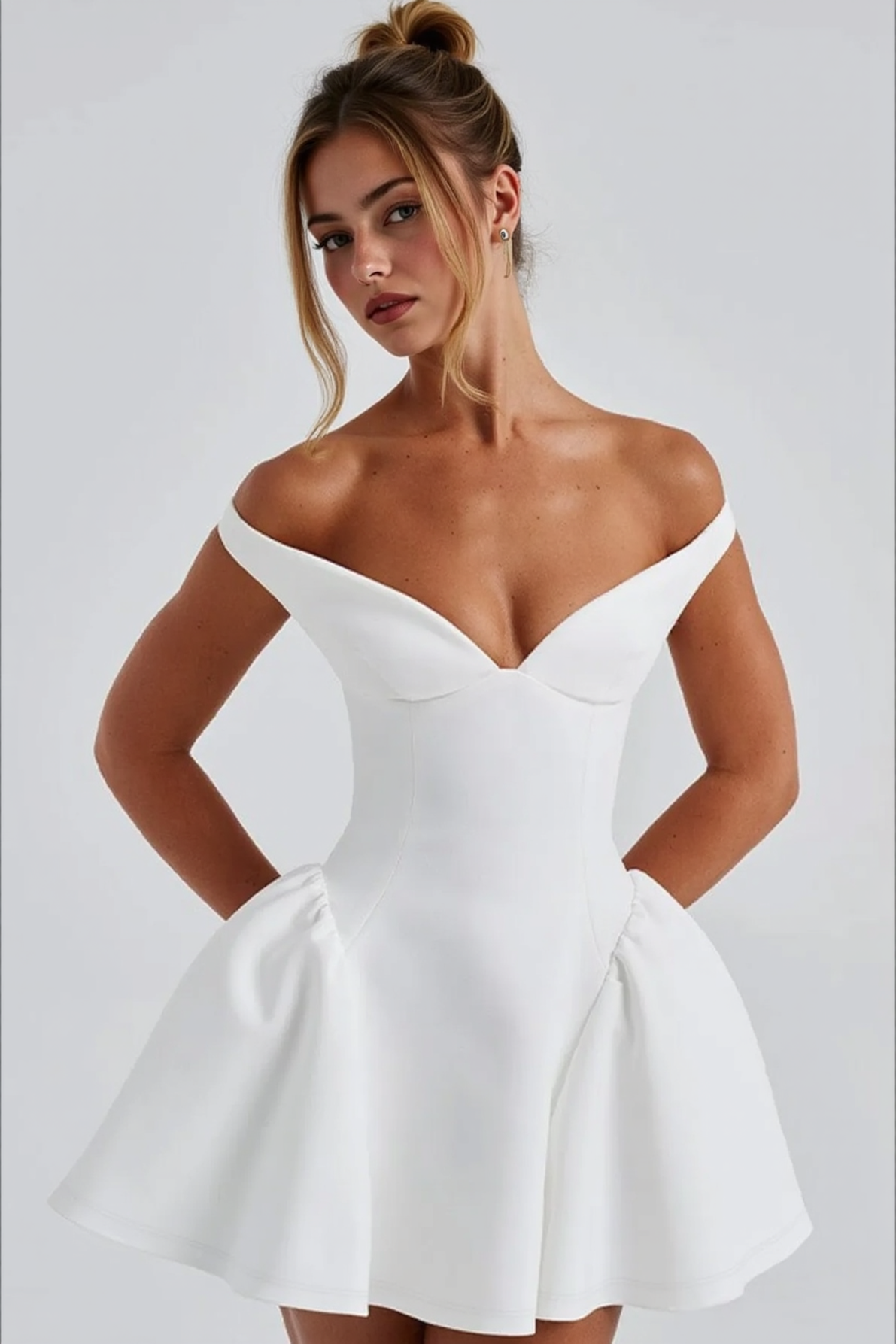 Off Shoulder Sweetheart Corset Fit and Flare Mini Dress 4