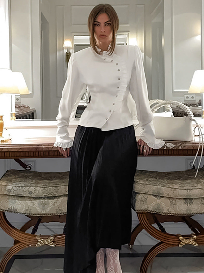 Ruffled Victorian Style Fitted Blouse