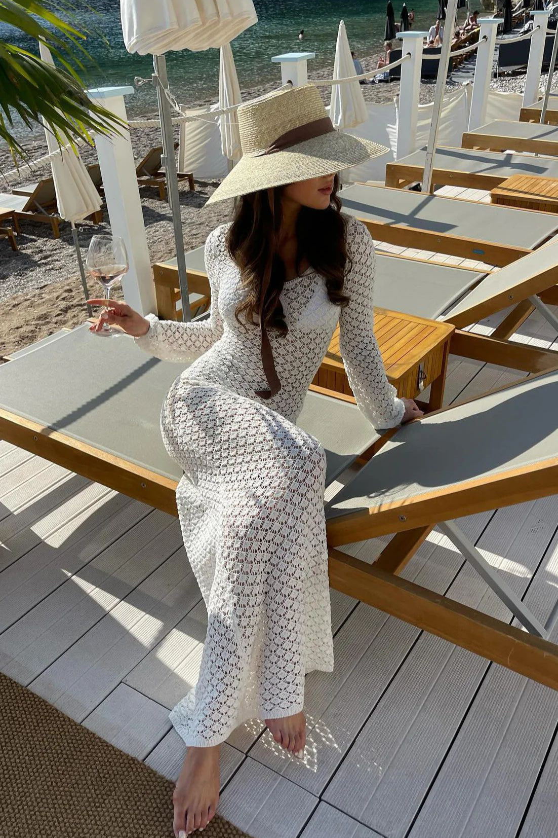 Crochet Hollow Long Sleeve Cover Up