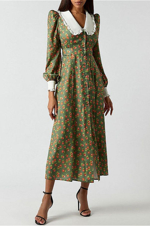 Floral Print Collared Long Sleeve Maxi Dress 5