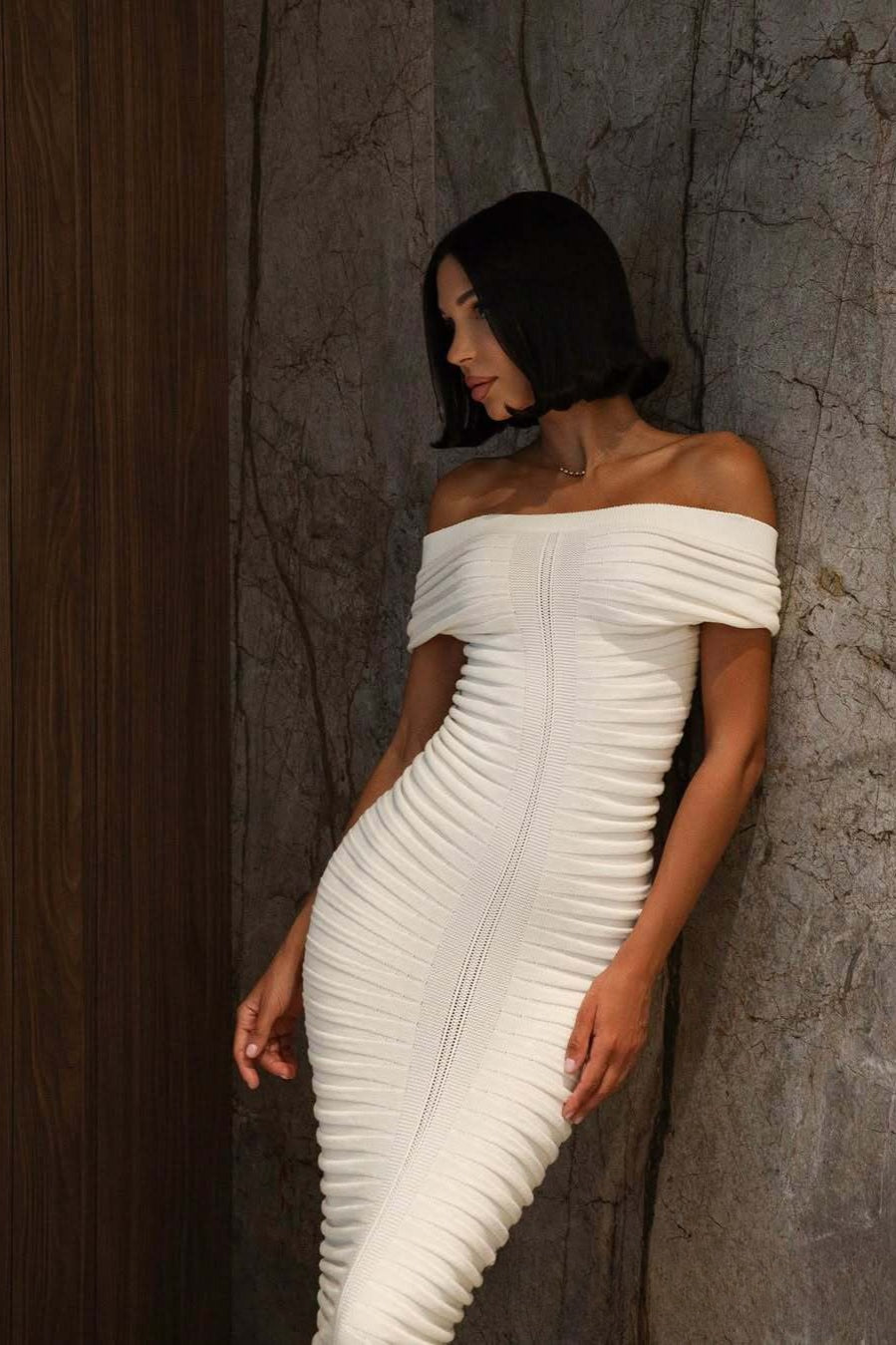 Ruched High Neck Cap Sleeve Bodycon Midi Dress