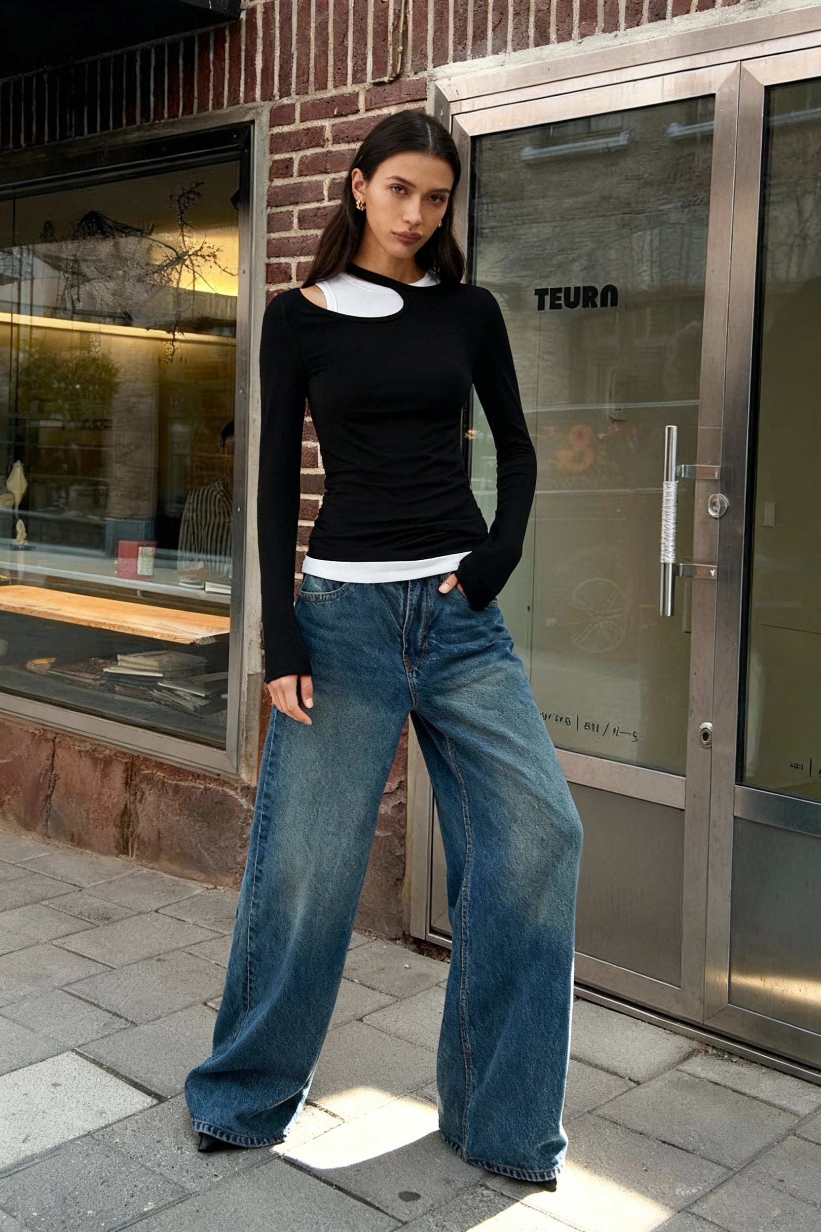 Asymmetrical Neck Graceful Long Sleeve Blouse