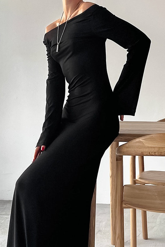 Off Shoulder Flare Sleeve Bodycon Maxi Dress