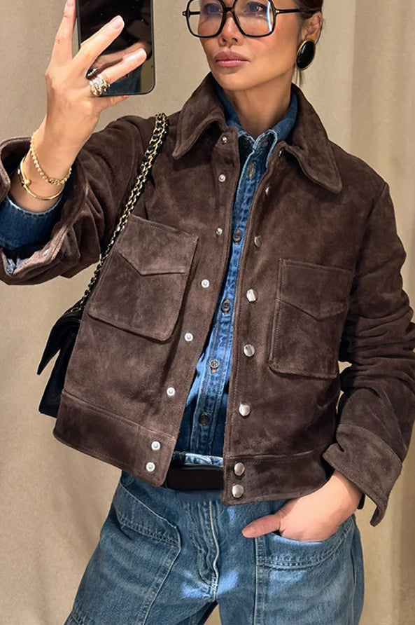 Single-Breasted Suede Jacket