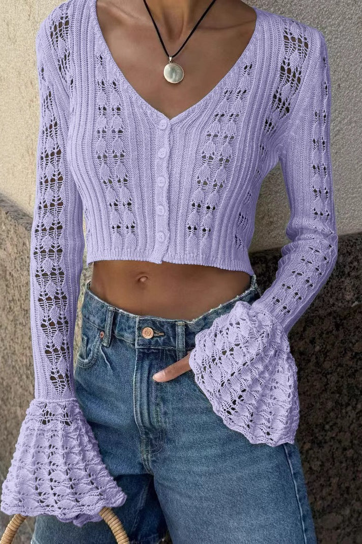 Chic Cutout V-Neck Knit Cardigan for Effortless Style