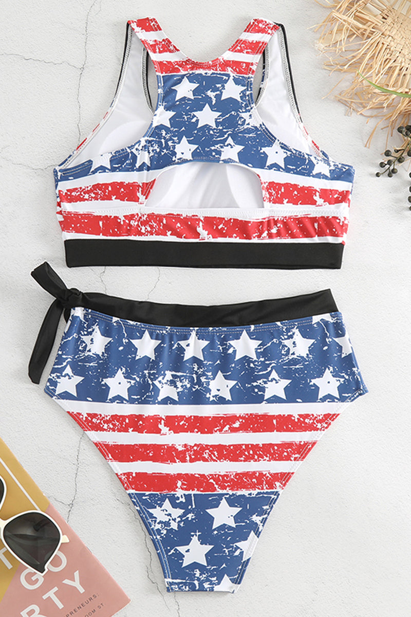 American Flag Star HIgh Waist Two Piece Swimsuit - Fashionpara
