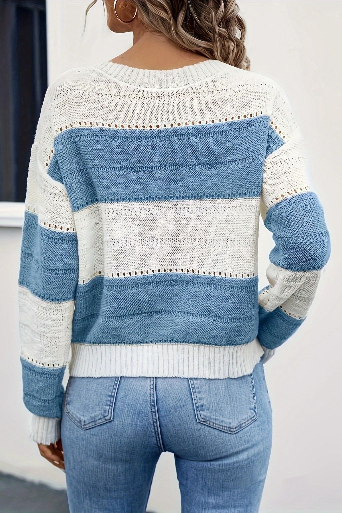 Blue Color Block Crew Neck Sweater