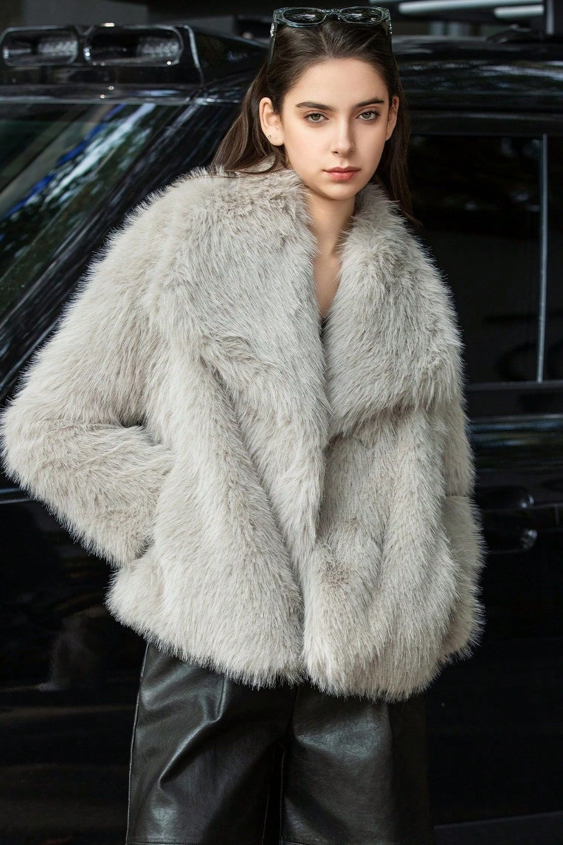Plush Solid Color Faux Animal Fur Warm Notch Collar Coat