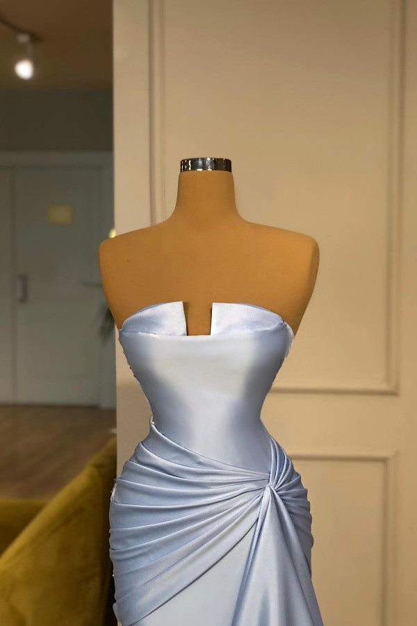 Baby Blue Prom Dress Strapless Mermaid Long - Fashionpara