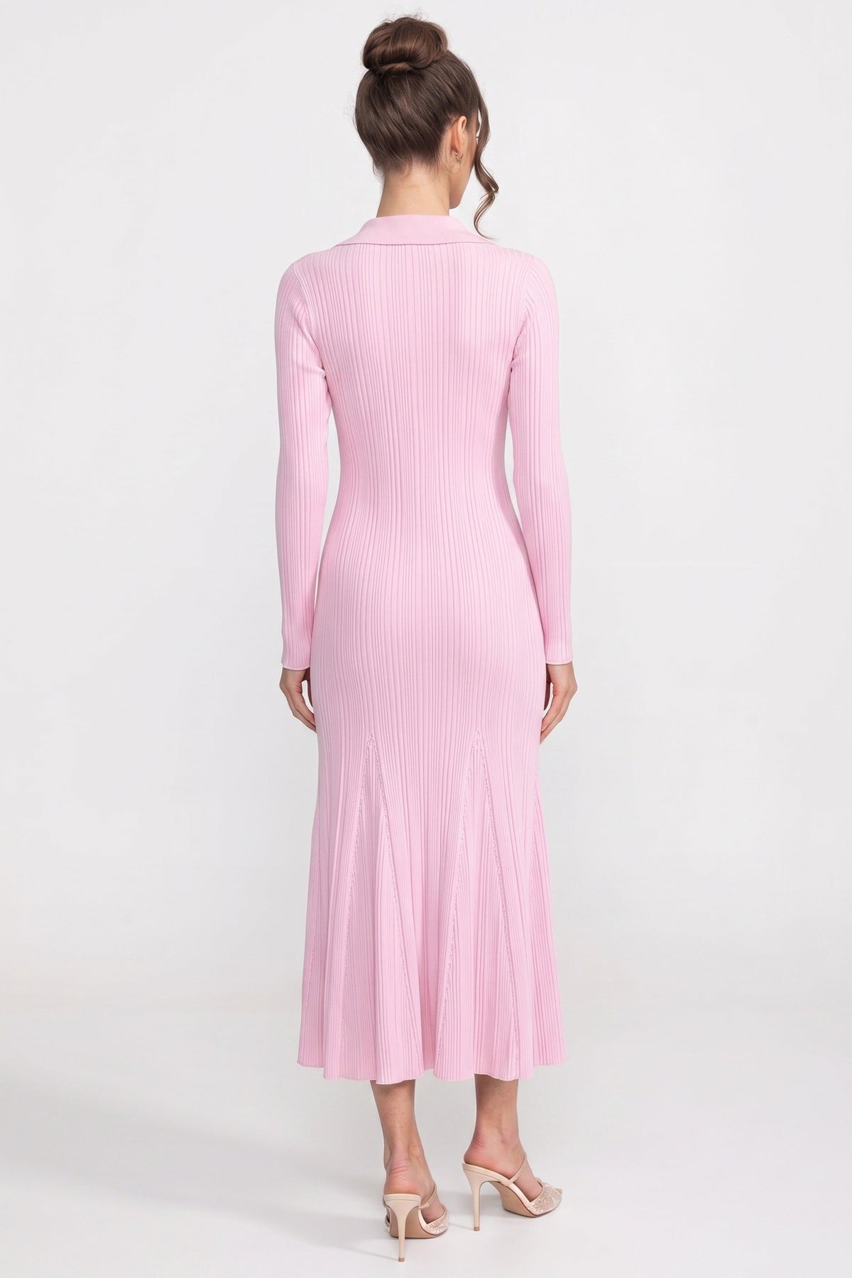 Long-Sleeve Button-Front Knit Maxi Dress With Patch Pockets - Pink - View 5