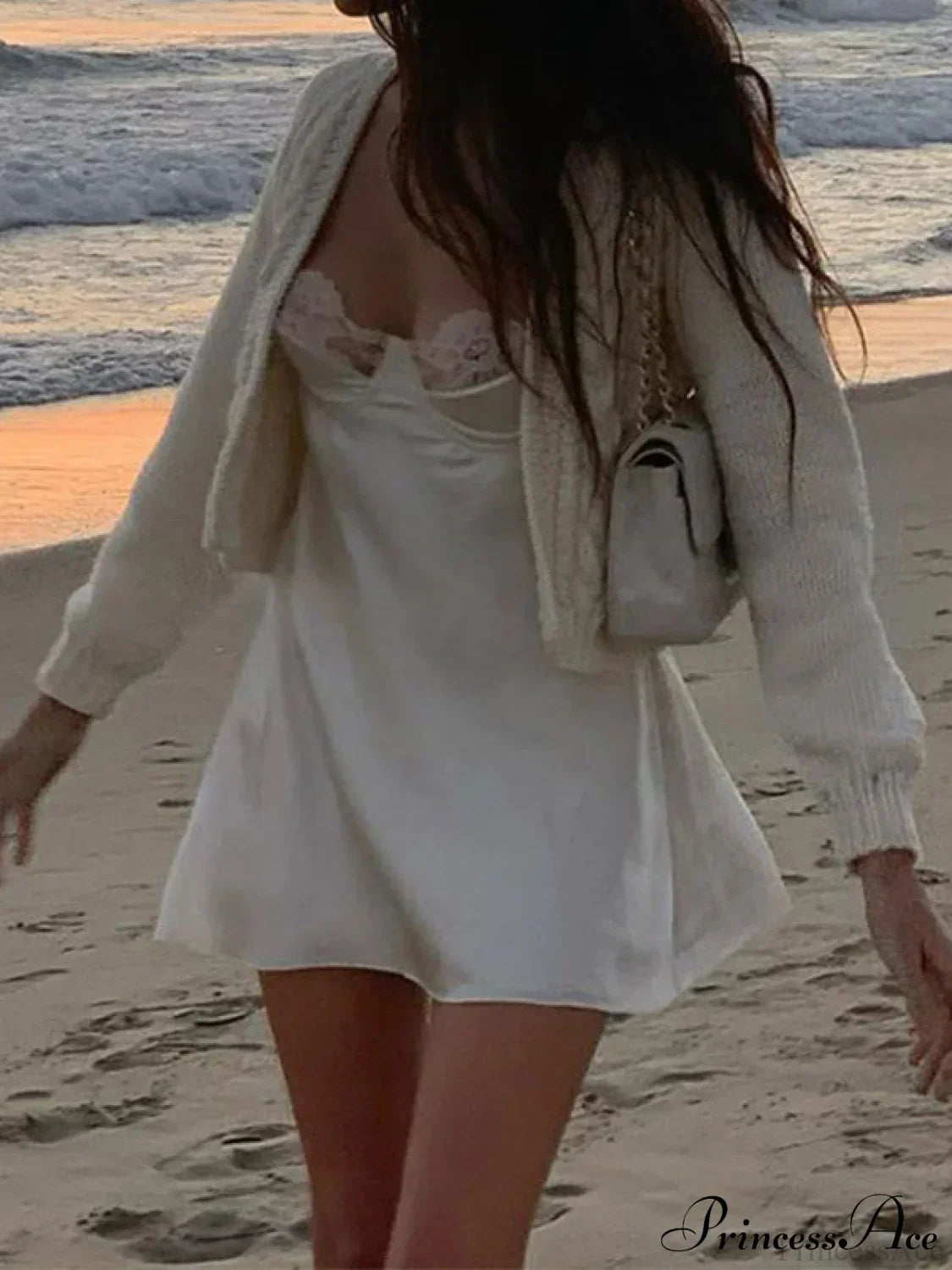 Backless Lace Paneled Trendy Satin Mini Dress - Fashionpara