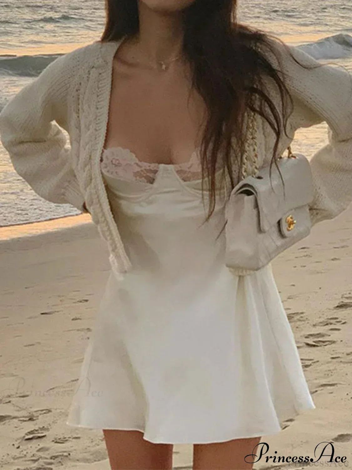 Backless Lace Paneled Trendy Satin Mini Dress - Fashionpara