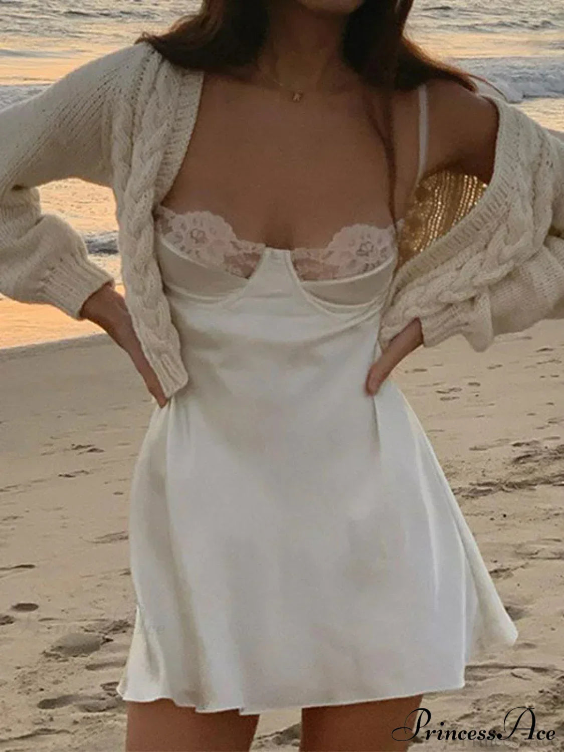 Backless Lace Paneled Trendy Satin Mini Dress - Fashionpara