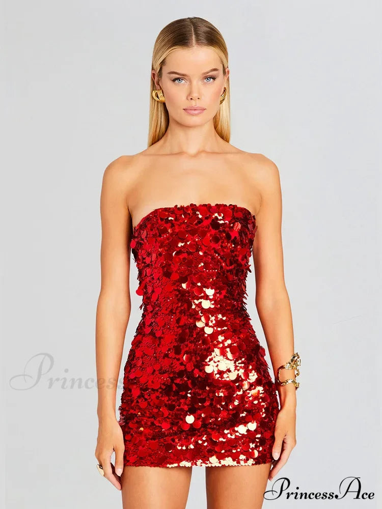 Backless Sequin Mini Party Dress Red / Xs Partydress-241208