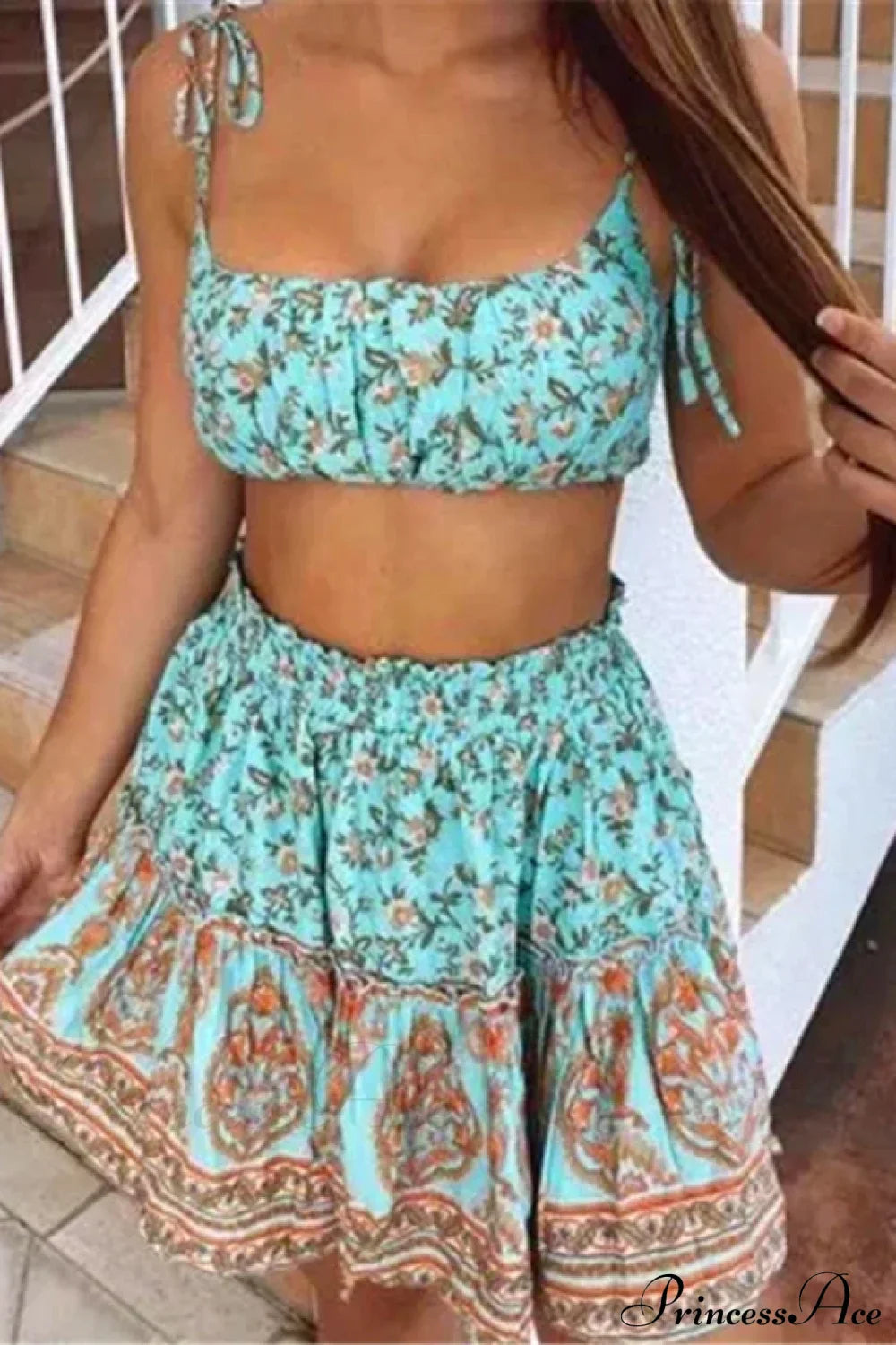 Backless Two Piece Boho Dress LIGHT GREEN / S bohodress-250126