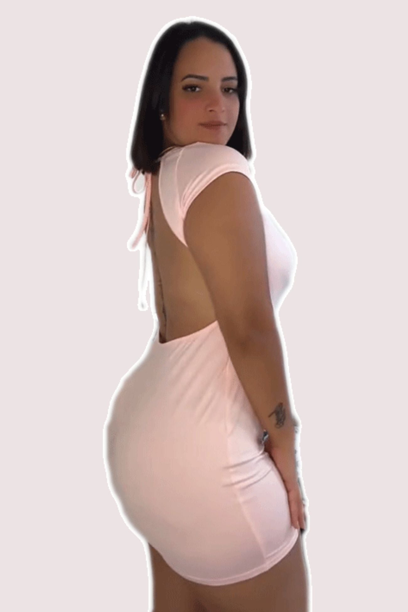 Solid Color Short Sleeve Open Back Bodycon Rompers - Fashionpara