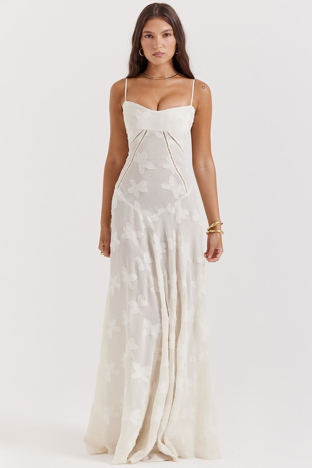 Floral Print Sweetheart Spaghetti Strap Slip Maxi Dress