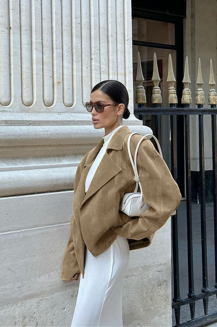 Vintage Suede Notch-Collar Coat for Timeless Style and Comfort