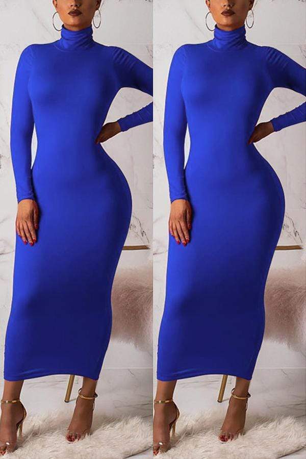 Fashion High Neck Long Sleeve Dress - Fashionpara