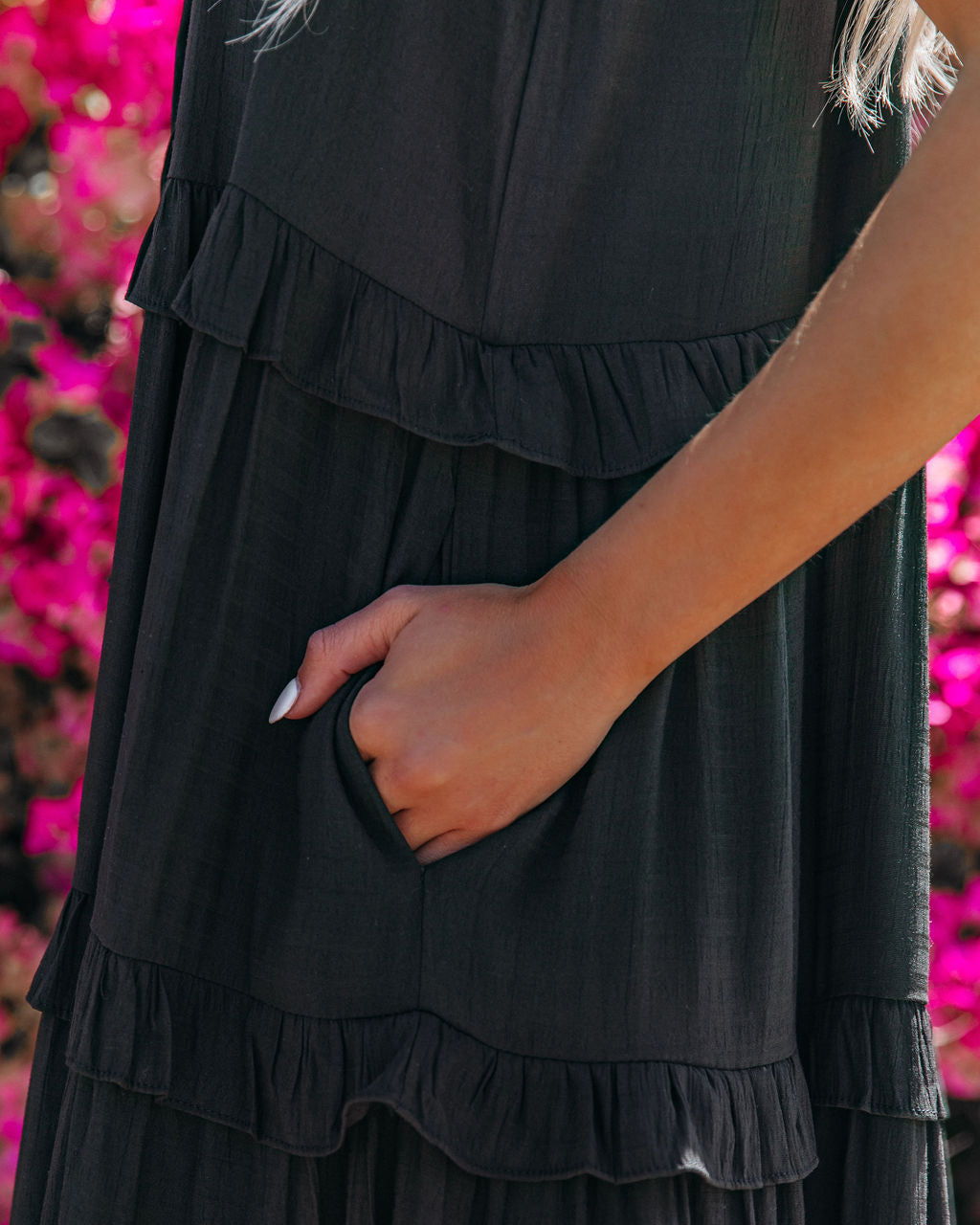 Tie Shoulder Sleeveless Tiered Ruffle Midi Dress