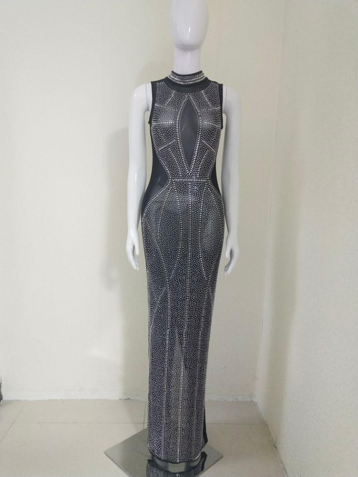 KittenAlarm - Barret Embellished Rhinestone Sheer Maxi Dress