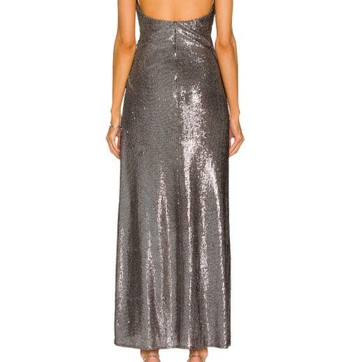 Sequin Halter Neck Ruched High Slit Maxi Gown 5