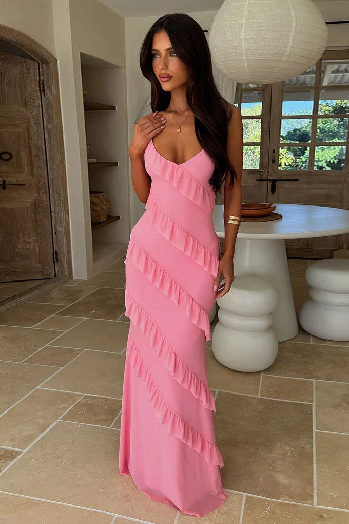 Spaghetti Strap Tiered Ruffle V-Neck Maxi Dress 8