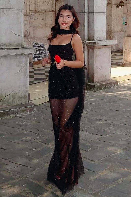 Solid Sheer Hem Slip Dress