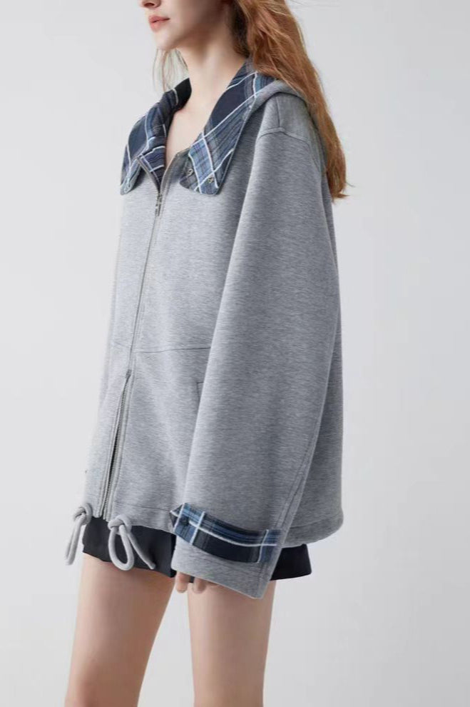 Checked Patchwork Casual Hoodie