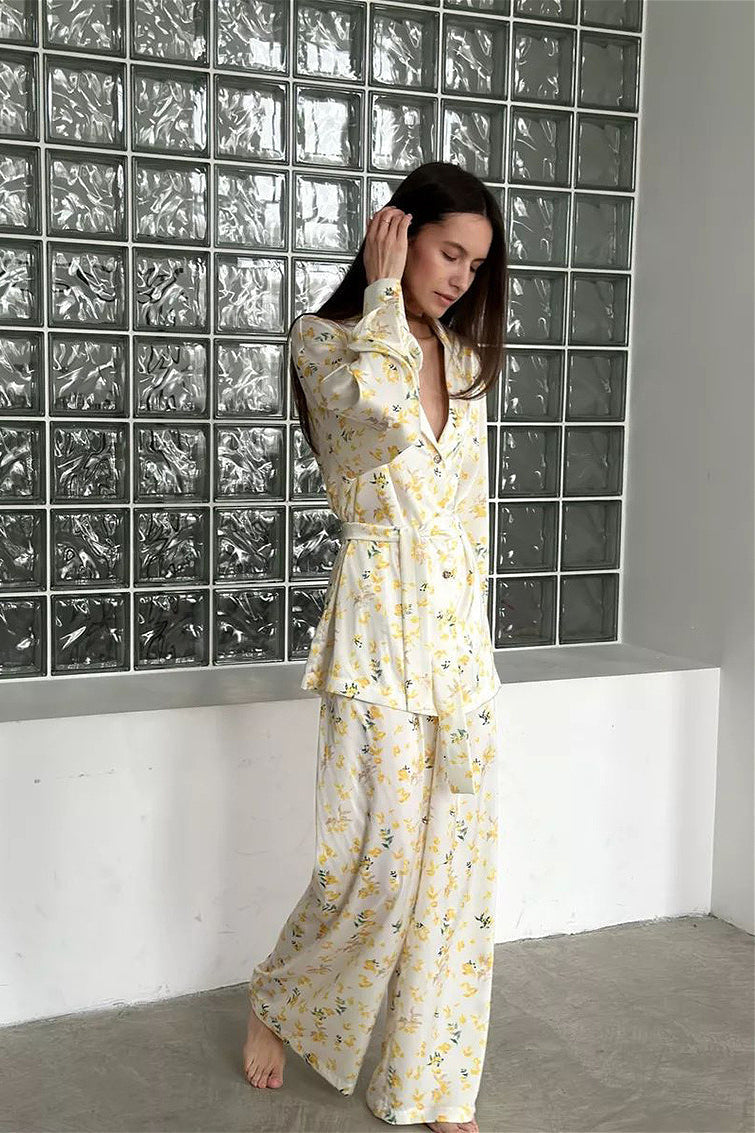 Floral Long Sleeve Cardigan and Pants Loungewear Set