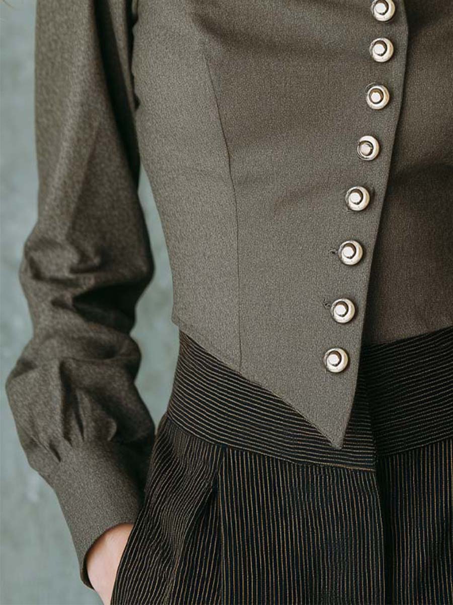 Vintage Military Style Stand Collar Blouse - Fashionpara